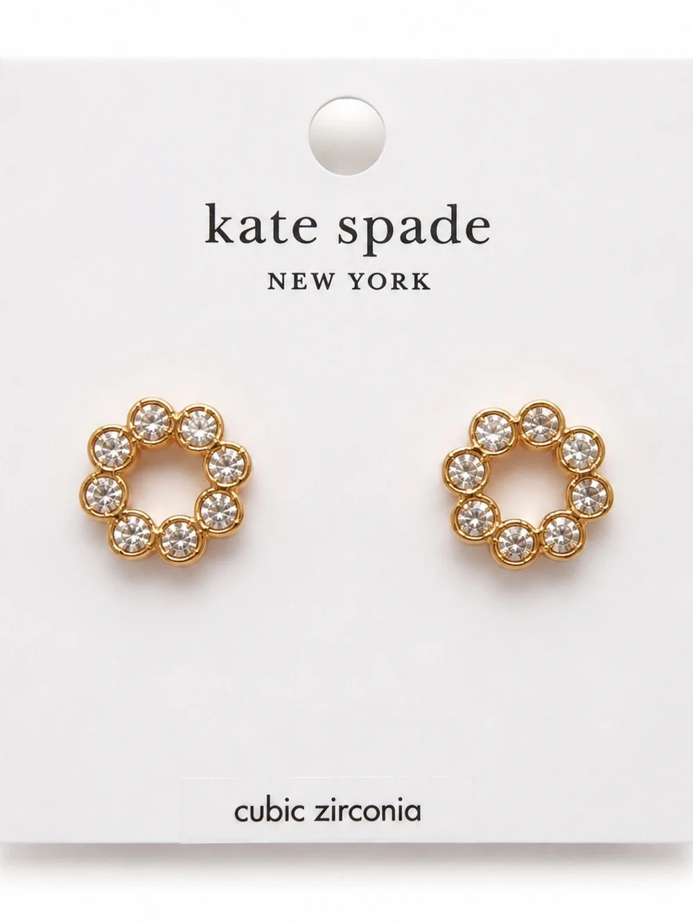 Kate Spade New York Gold Tone Cubic Zirconia Circle Stud Earrings NWT